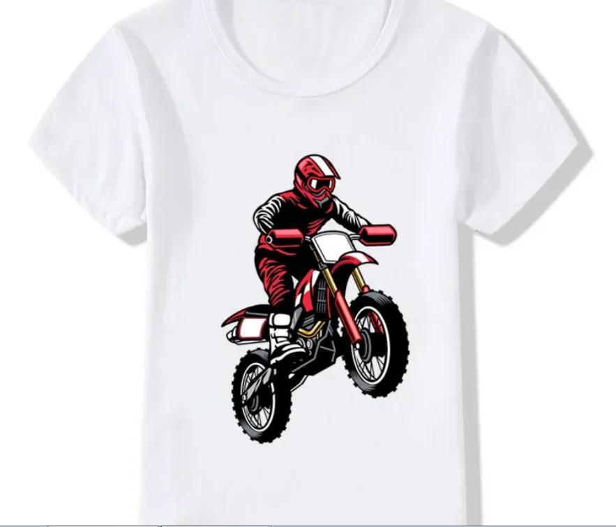 Kids Motocross Rider TShirt Funny Summer Fashion Streetwear Toddler Baby Girls Clothing Childrens Tops Polyester Fabric