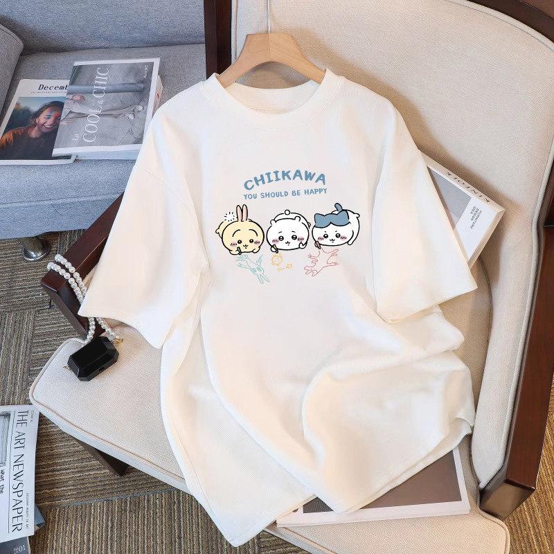 Women's Crew Neck Short Sleeve Graphic Tee Loose Fit Japanese Casual Cartoon Print T-Shirt