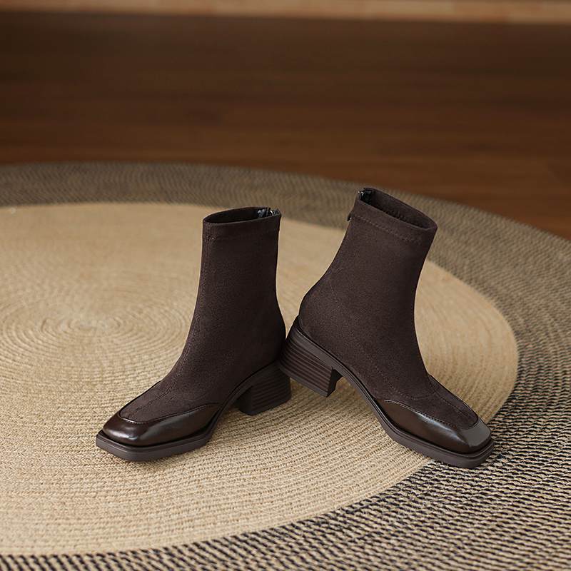 Krazing Pot Flock Winter Square Toe Modern Size 33 Boots Size 43 Zipper Fashion Stretch Ankle Boots