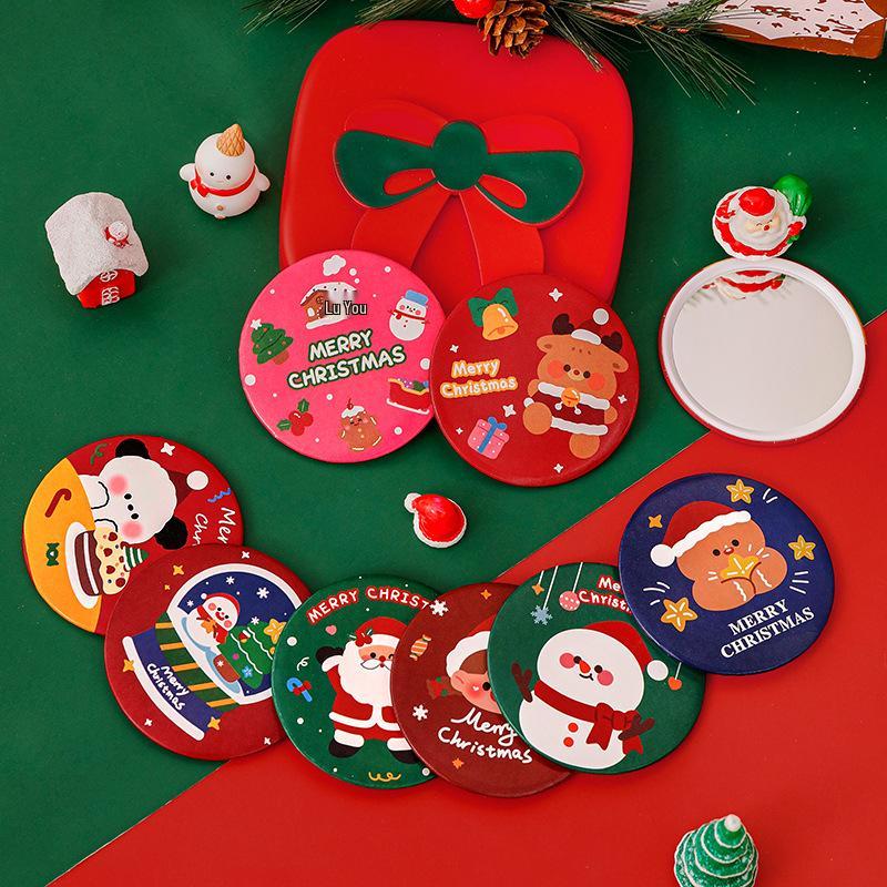 Portable Cartoon Christmas Mirror - Compact Cute Makeup Gift for Students