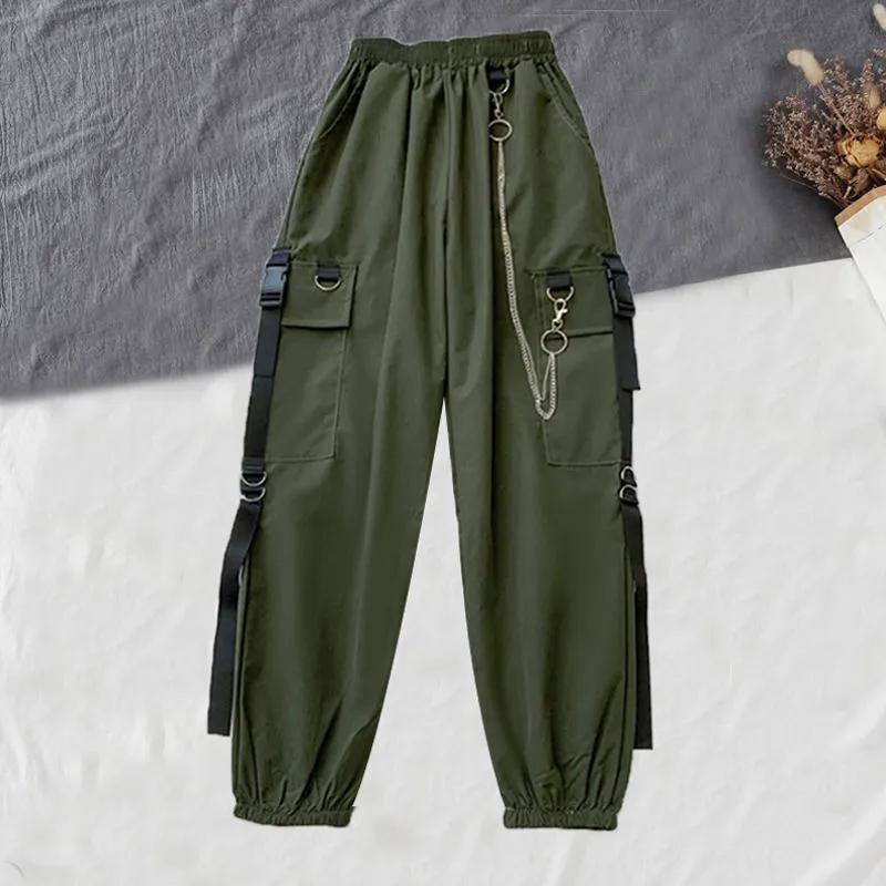 Γυναικείο κοστούμι Streetwear Μαύρο παντελόνι Cargo Γυναικείο παντελόνι με αλυσίδα Plus Size