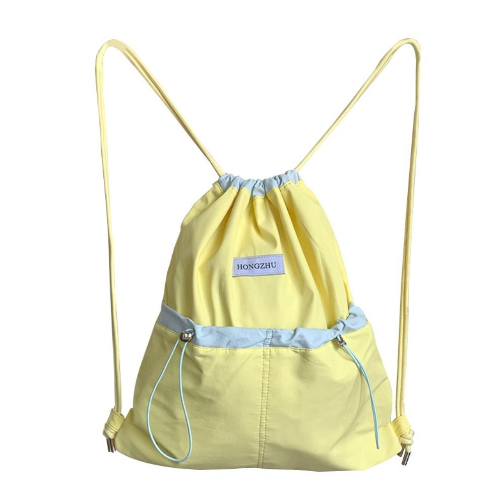Large Capacity Light Soft Nylon Bag Contrast Color Shoulder Bag Drawstring  Backpacks  Travel