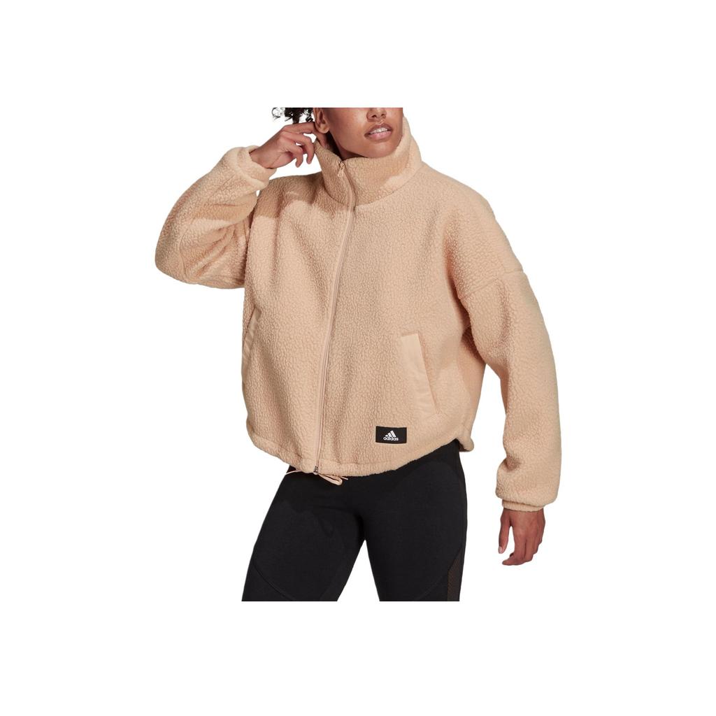 Adidas Embroidered Sherpa Fleece Stand Collar Jacket Women Outerwear Apricot H24177