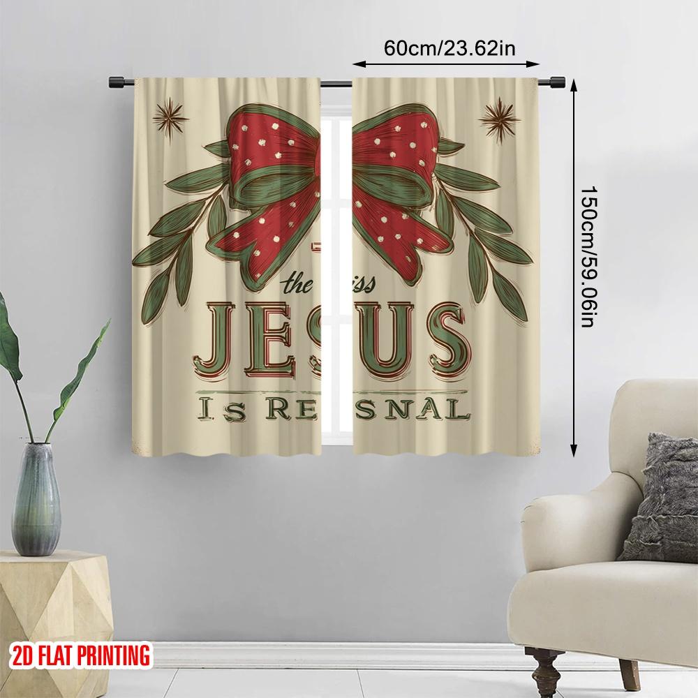 2pcs,2D Plane Printing Popular Curtain Panels Red Dot Bow Versatile Durable Polyester (without Rod) Festive for Bedroom, Living