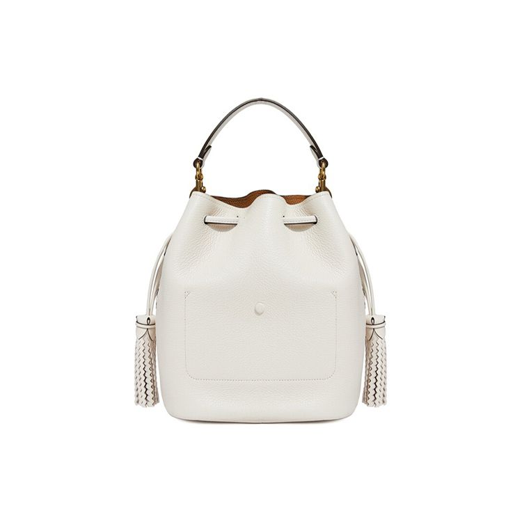 Coach Lora 22 Tassel Drawstring Leather Bucket Bag Women Handbags White 651-B4HA