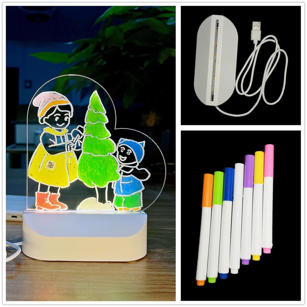 LED Lights Acrylic Message Board Erasable USB Drawing Board Bedroom Night Light Birthday Gift