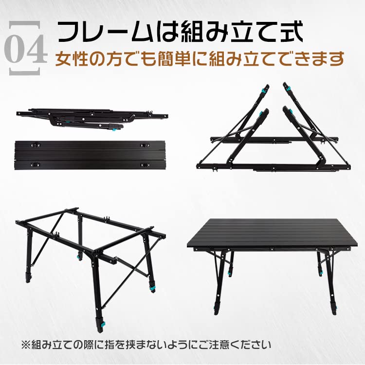 Alice in Miscellaneous Goods Klappbarer Outdoor-Tisch, stilvoll, Aluminium, Rolltop-Plattenbeine, höhenverstellbar, Picknick, niedriger Tisch, hoher Tisch, Camping [Artikel]