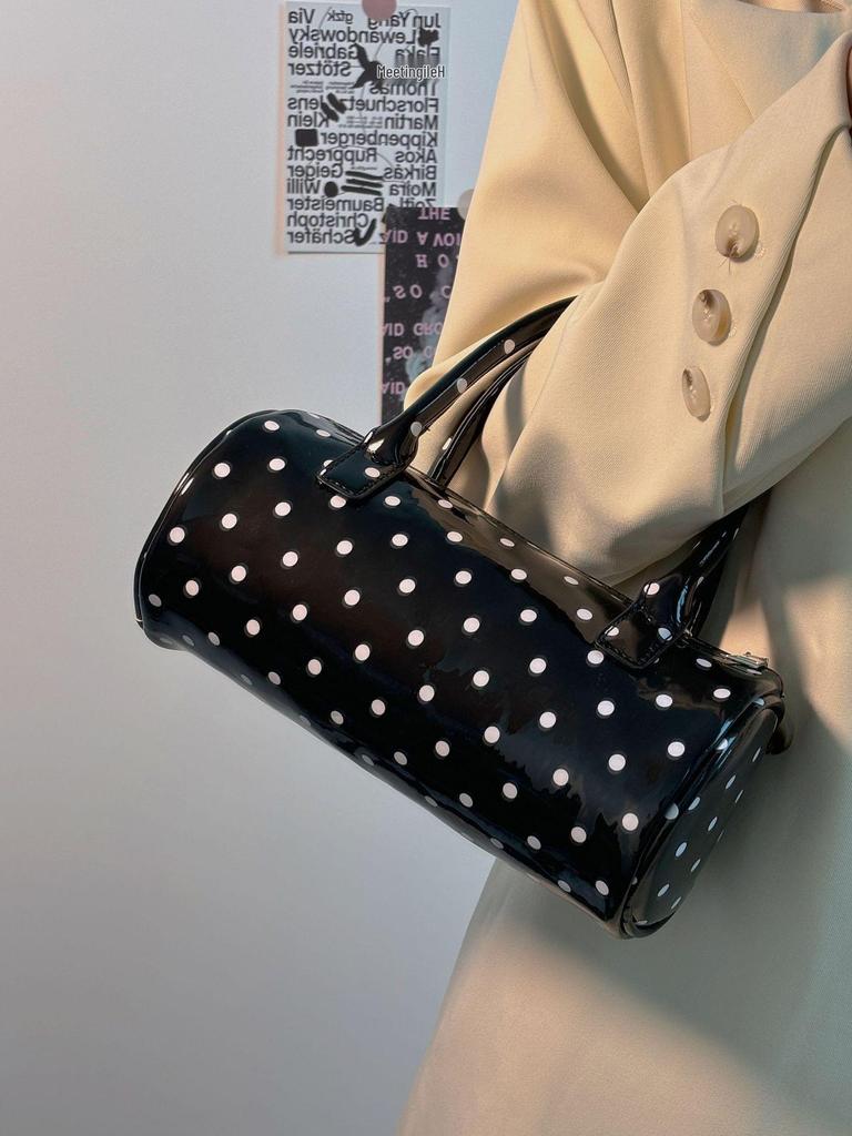 2025 Polka Dot High-End Color Block Cylinder Handbag - Versatile, Fashionable, Compact for Commuting