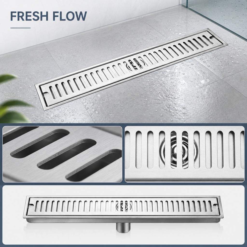 Large Capacity Floor Drain with Middle Outlet for Bathroom Anti-Odor Design Stainless Steel Drainage Grate and Waterproof Base