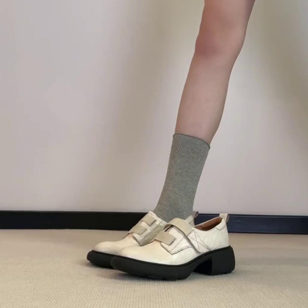 Sheepskin version~ British style thick-heeled loafers, one-pedal small leather shoes, commuting retro versatile round head shallow mouth single shoes