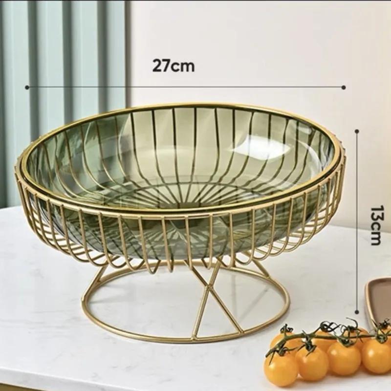 Light Luxury High Foot Fruit Plate Plastic Metal Home Living Room Candy Snacks Storage Decoration