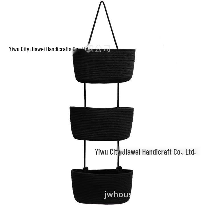 Three-Layer Wall-Mounted Cotton Rope Storage Basket - Decorative Indoor Organizer for Books and Sundries.
