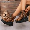 Fashion Women's Shoes 2025 Plus Size Ankle Women's Boots Platform Modern Boots Women Leopard Side Zip Front Lace-up Wedges Shoes Women