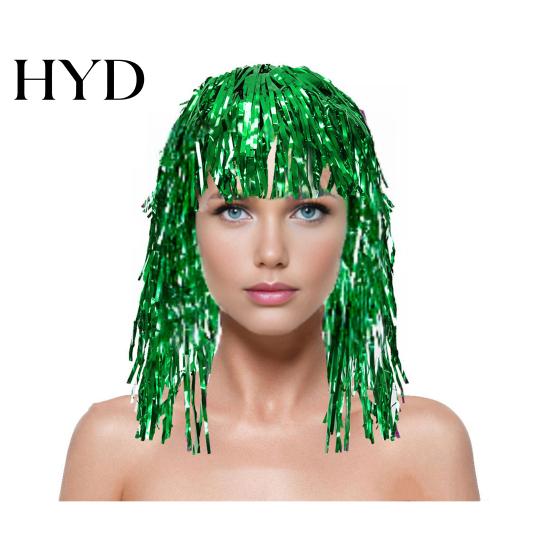 PET Glossy Ribbon Wig Colorful Foil Tinsel Wigs Metallic Fancy Party Shiny Cosplay Costume Photo Booth Prop for Adults Women Reflective Hair