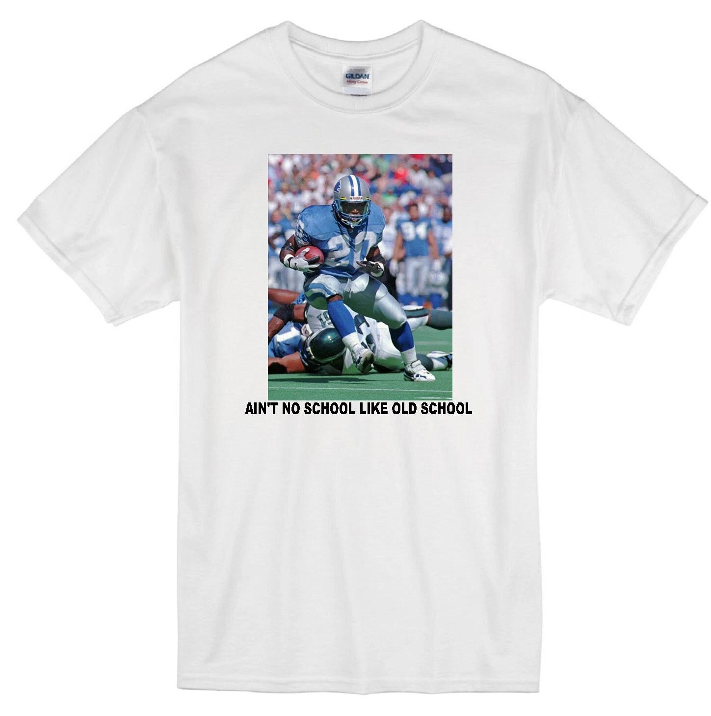 BARRY SANDERS  OLD SCHOOL  DETROIT LIONS FOOTBALL HALFBACK JERSEY WHITE T-shirt 3XL
