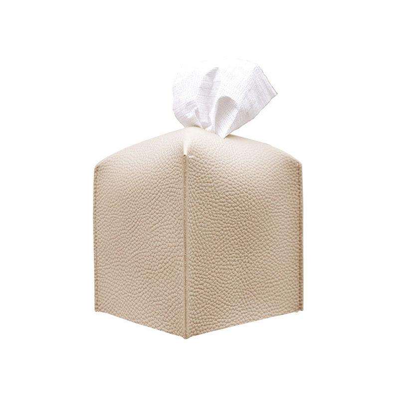 

1pc Tissue Box Cover Square Decorative PU Holder Modern Tissue Case Facial Paper Organizer Dispenser For Bathroom Countertop бежевий