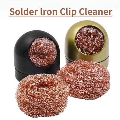 Welding Accessories Soldering Solder Iron Tip Cleaner Copper Wire Ball with Sponge and Holder Black/Gold Removing Solder Tool