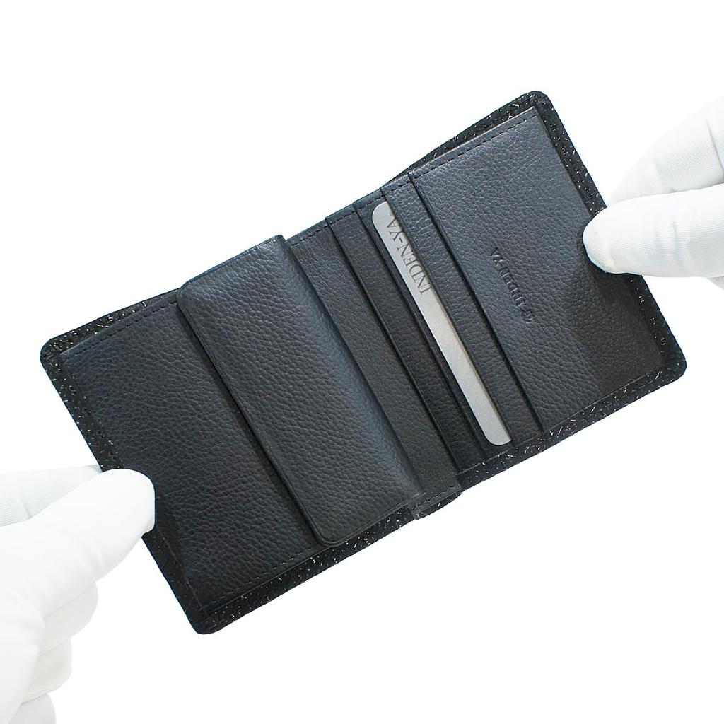Inden Bifold Billfold Black with Black Gourd [Inden-ya] Wallet, Z, Thin, Deerskin, Lacquer, Pattern, 2013-01-007