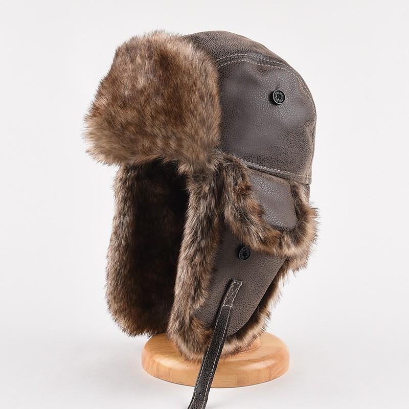 Winter Warm Faux LeatherHat With Long Fleece Lining Men Women Windproof Ear Protection Cap Cycling Snow Travel