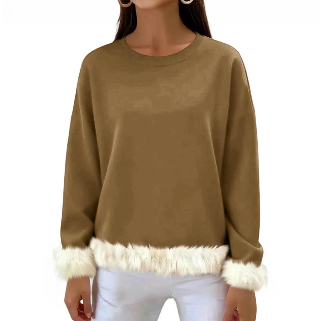 Women's Casual Round Neck Long Sleeve Sweatshirt Solid Color Sweatshirt