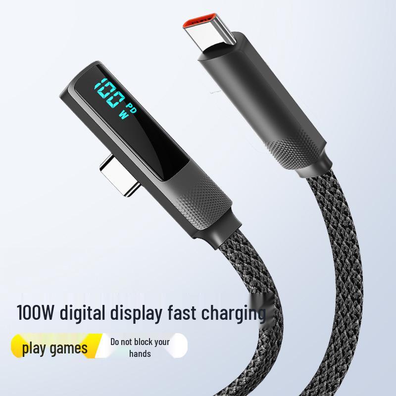 100W Fast Charging Elbow Cable for Apple & Android, Digital Display, Type-C