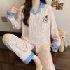 Spring and Autumn New Imitation Cotton Pajamas Women's High-end Plaid Long-sleeved Cartoon Embroidered Loungewear Two-piece Set