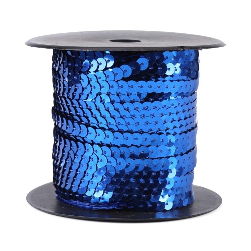 

1PCS DIY 6mm Wide Sequin Trim 100 Yards Shiny Trim Sequin String Flat Round Paillette Ribbon Costumes синий