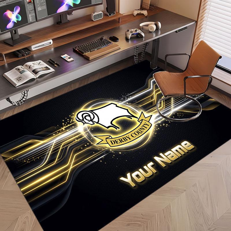 Custom Rug Derby County Pattern Print Name Text Soft Non‑Slip Floor Carpet for Home Indoor Decoration