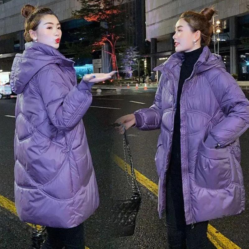 Down Cotton Coat Long Women's Winter Jacket Outerwear Loose Hooded Cotton Clothes Female Warm Parker Overcoat Purple Black
