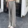 Women Suit Pants Elastic High Waist Button Zipper Fly Long Trousers Solid Color Straight Wide Leg Office Pants Streetwear