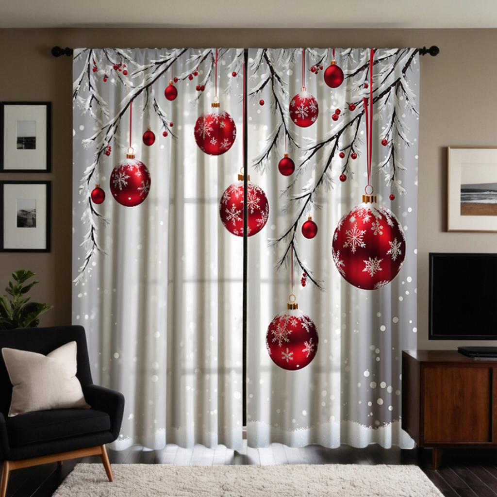 2 stücke HD Weihnachten Schnee szene rot drop ball dekorative vorhang weiße krawatte digital gedruckt vorhang Hause dekoration stil decorat