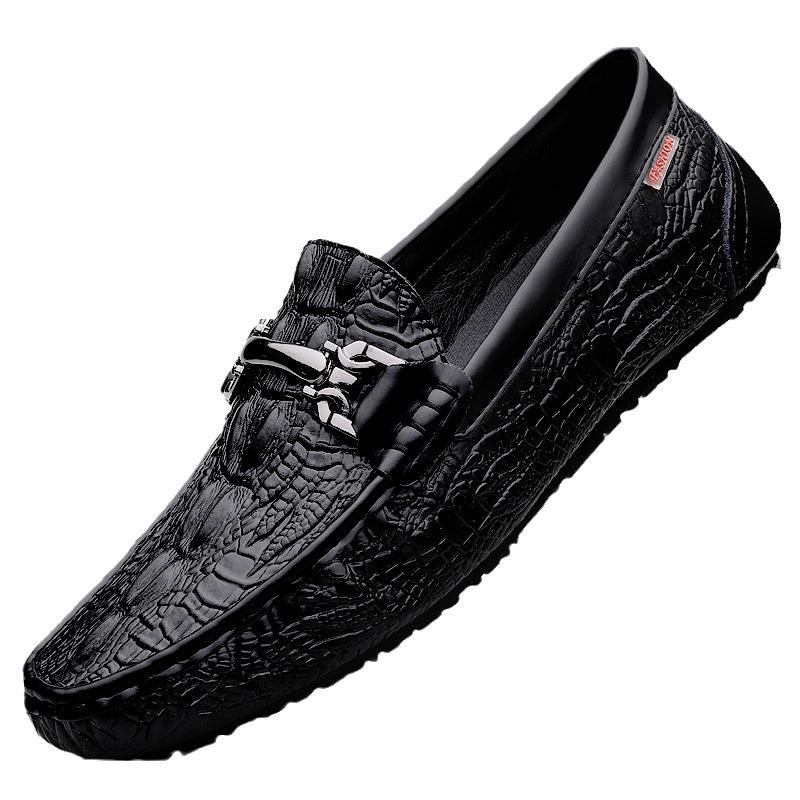 New Men's Shoes Crocodile Leather Loafers Genuine Leather Versatile Leather Shoes Four Seasons High-end Trendy Brand Casual Doudou Shoes Men's One