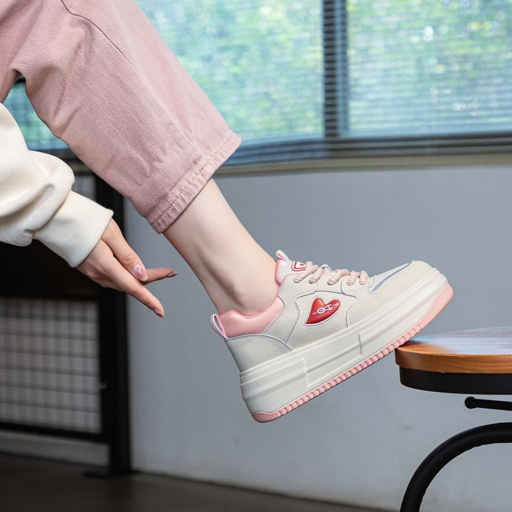 Leather Color Matching Women's Shoes Spring New Women's Single Shoes Versatile Platform Lace-up Casual Student Women's Board Shoes