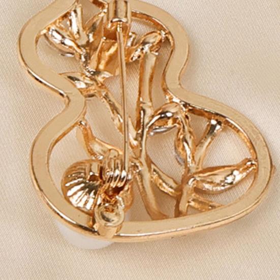 Women Brooch Sparkling Rhinestone Imitation Pearl Inlaid Gourd Shape Anti-Exposure Buckle Suits Sweaters Cheongsam Badge Outfit Accessory