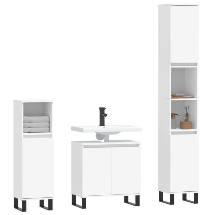 VidaXL Ensemble d'armoires salle de bain 3 pcs blanc bois d'ingénierie 3187797