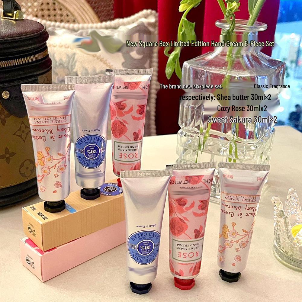 Oushujia Cherry Blossom Shea Butter Hand Cream Gift Set - Moisturizing, Anti-Wrinkle, Nourishing Winter Care Souvenir.