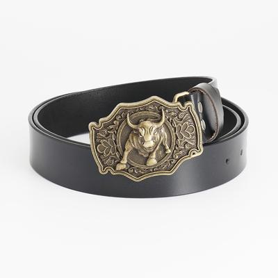 Celý Vintage pásek z hovězí kůže Bullhead Punk Western Denim Pánský široký pásek
