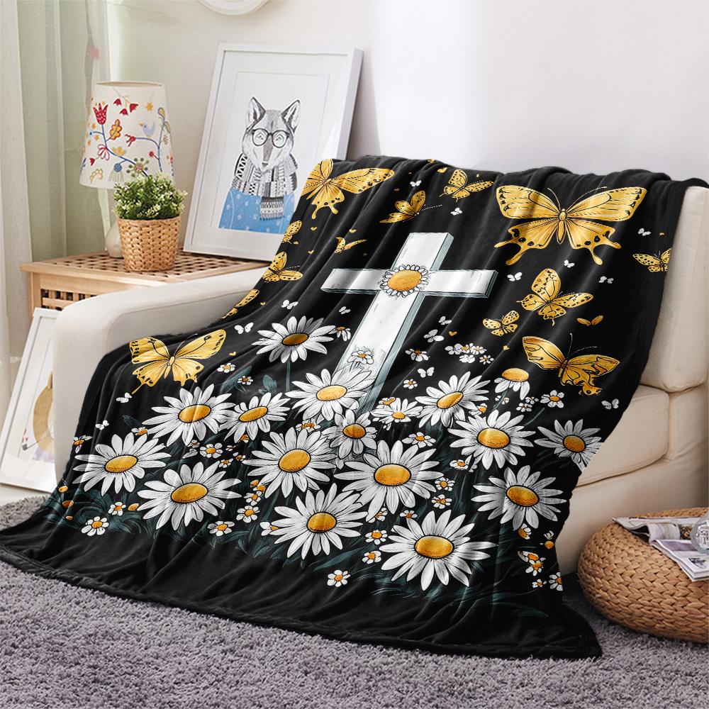 Flanelldecke mit Gänseblümchen- und Schmetterlingsmuster, hochwertig und bequem für alle Jahreszeiten, Heimdekoration, Wärme und Komfort