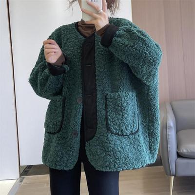 Lamb Wool Coat Women's New Winter Contrasting Colors, Foreign Style, Lazy Style, Fur Integrated Loose Thickened Fleece Coat