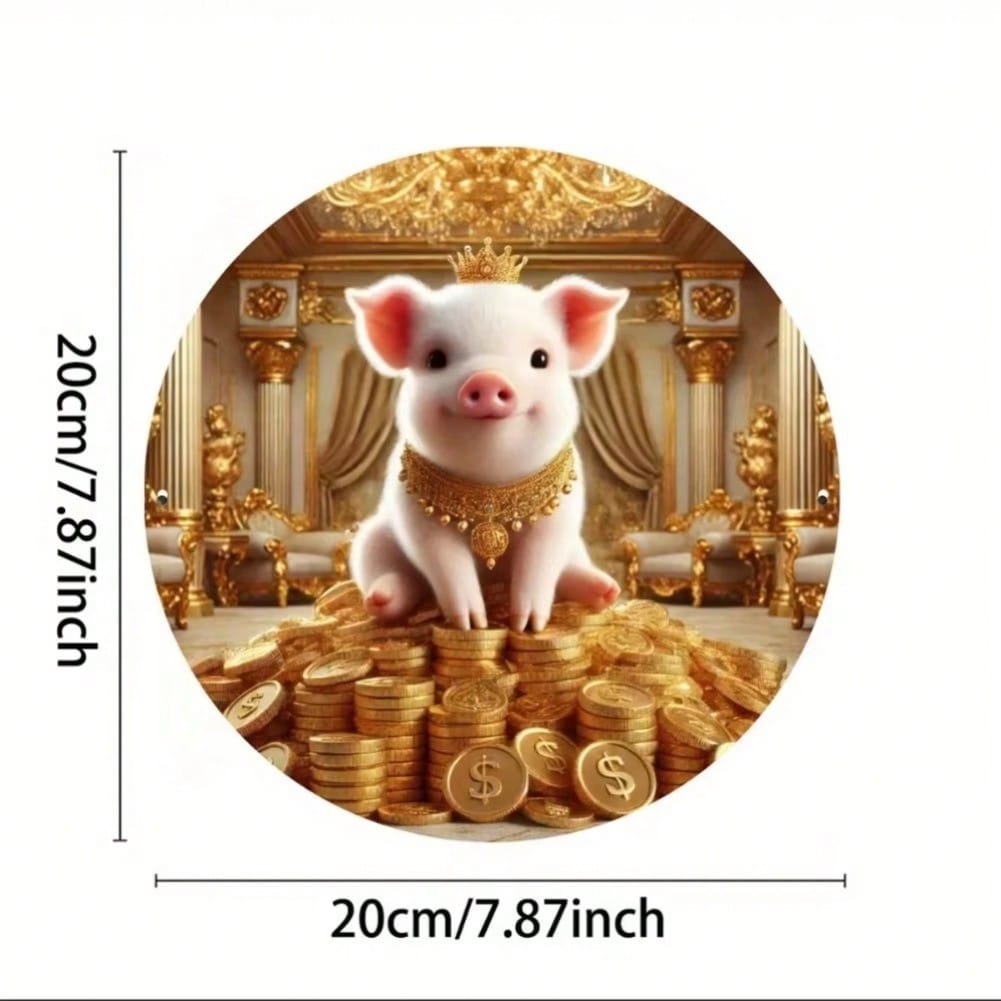 Golden Pig Iron Wall Art with Coins and Jewels Waterproof Home Decor 20x20