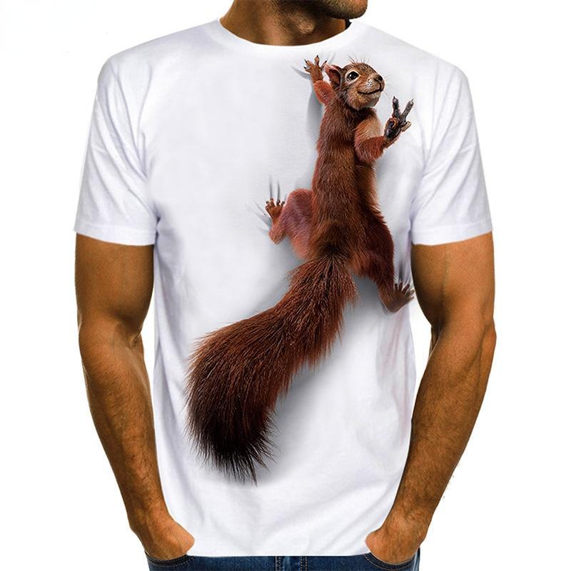 Cute Squirrel Graphics T Shirts Summer Fashion Short Sleeve 3D Lovely Animals Printed Mens