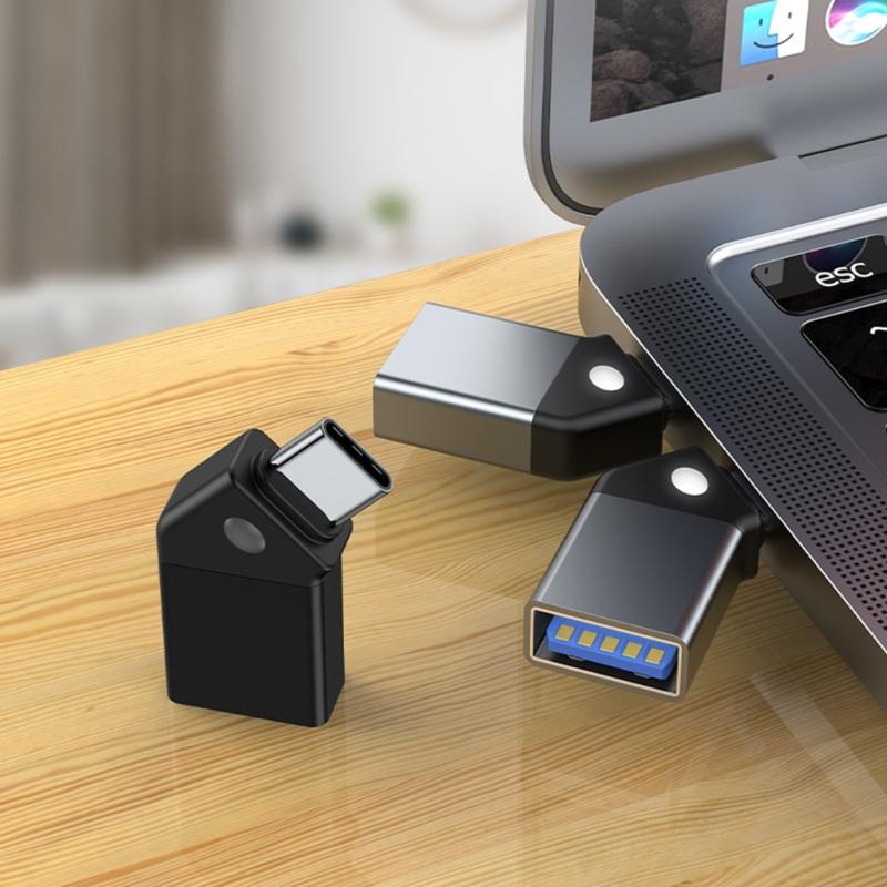 45 Degree Type C to USB3.0 Adapter Data Transmission Connector with Indicator Compatible for Mobile Phone Laptop Tablet