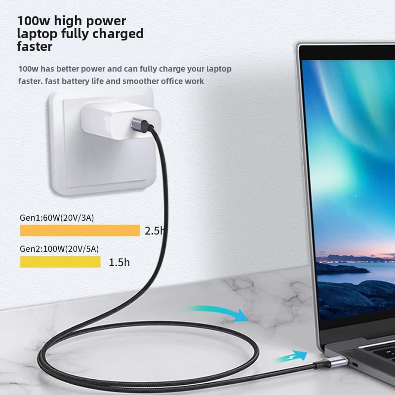 USB-C 3.1 Gen 2 Male To Female Elbow Video Dock Extension Cable, PD 100W