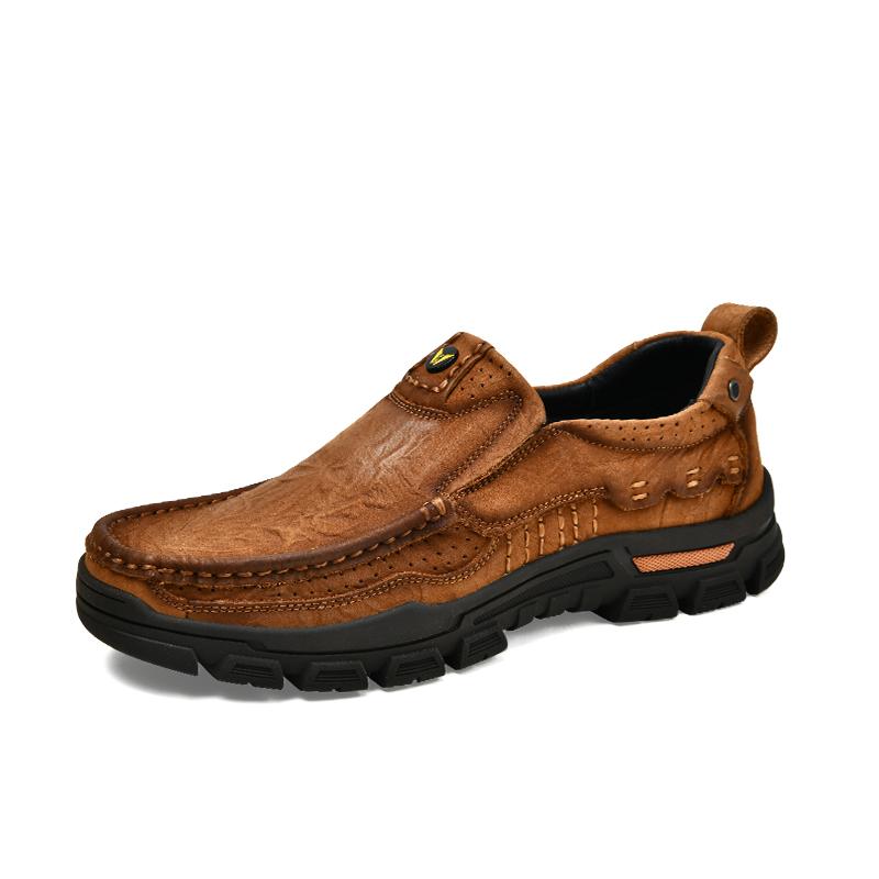 Newest Genuine Leather Men'S Shoes Fashion Tooling Men Casual Outdoor Shoes Lace-Up Non-Slip Comfortable Dad Sheos Men Jeans Boots