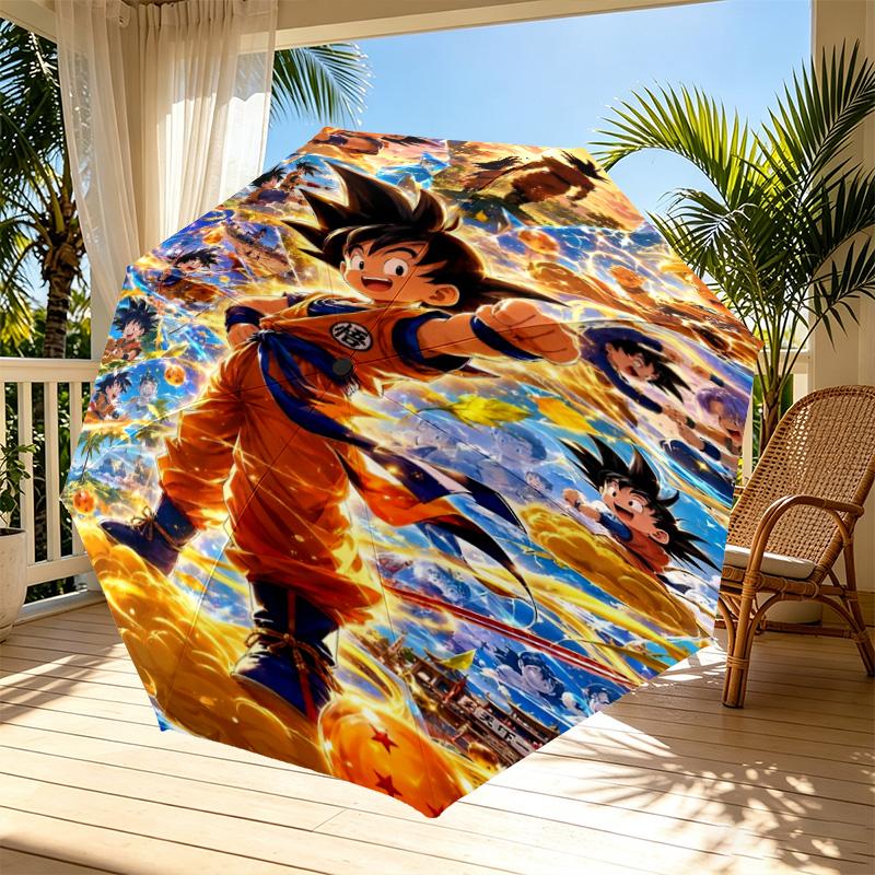 DRAGON BALL Print Automatic Open Close Umbrella, Portable Foldable Umbrella, for Outdoor Commute Camping Trip, Ideal Birthday Gift