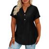 Women's Fashion Casual Button-Up V Neck T Shirt Pullover Short Sleeve Top