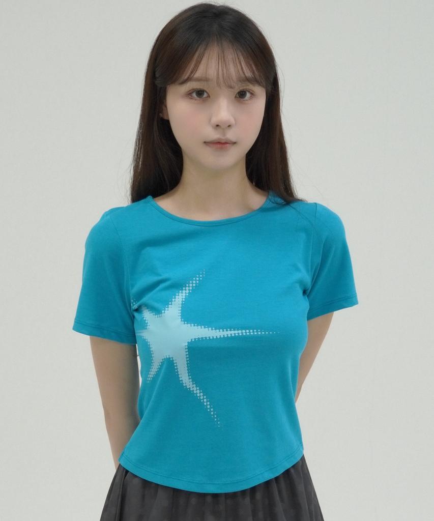 Eobdeulaepeuteu Spark Print Slim T-Shirts [Aqua Blue]