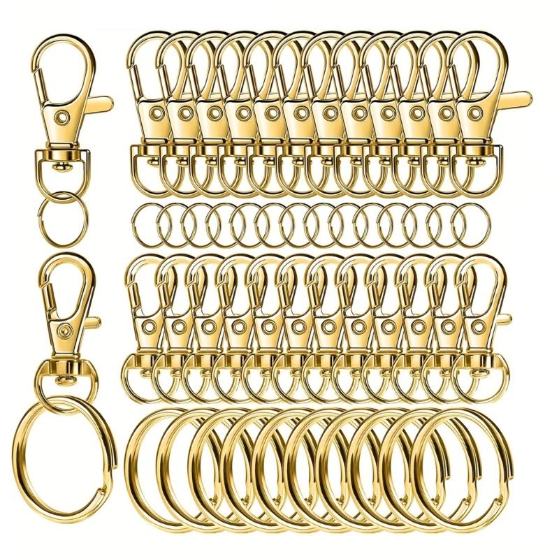 60 Pieces Metal Swivels Lobster Claw Clasp Hook With Flat Key Rings for Keychain Jewelry Making Accessories