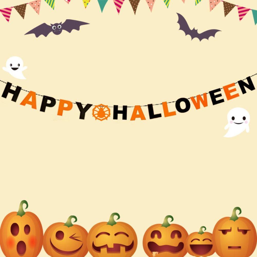 Pumpkin Bat Skull Spider Web Happy Halloween Banner  Halloween Party Decoration