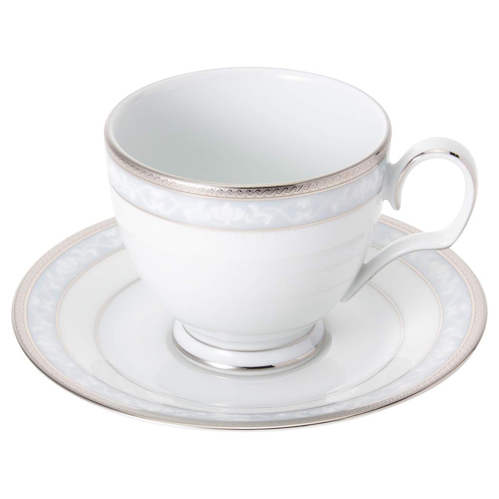 Noritake Cup & Saucer Set (Coffee & Tea), 250cc, Hampshire Platinum, 5-piece set, Fine Porcelain, F91988/4336